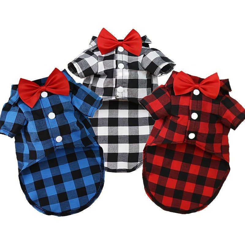 1pc Dog Plaid Suit With Bow Tie, Pet Wedding Attire, Dog Clothes For Small To Large Dogs, Pet Apparel