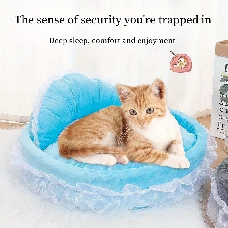 A Versatile Warm Pet Bed Suitable for All Seasons, Designed for Cats And Dogs. It Features a Washable, Soft Plush Material, Resembling a Princess Sofa, Perfect for Cuddling. This Cozy Cave Bed Is Ideal for Small Kittens And P