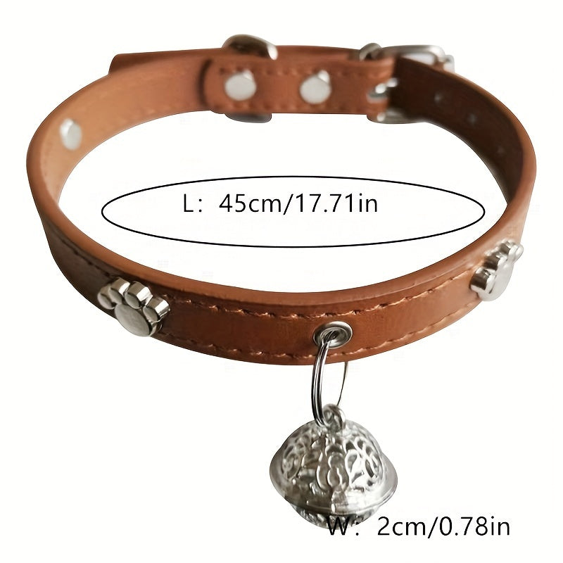 Faux Leather Pet Collar with Bell Charm, Slip & Martingale Design, Decorative Stitching, Adjustable, for Dogs and Cats - PU Leather Traction Collar Set