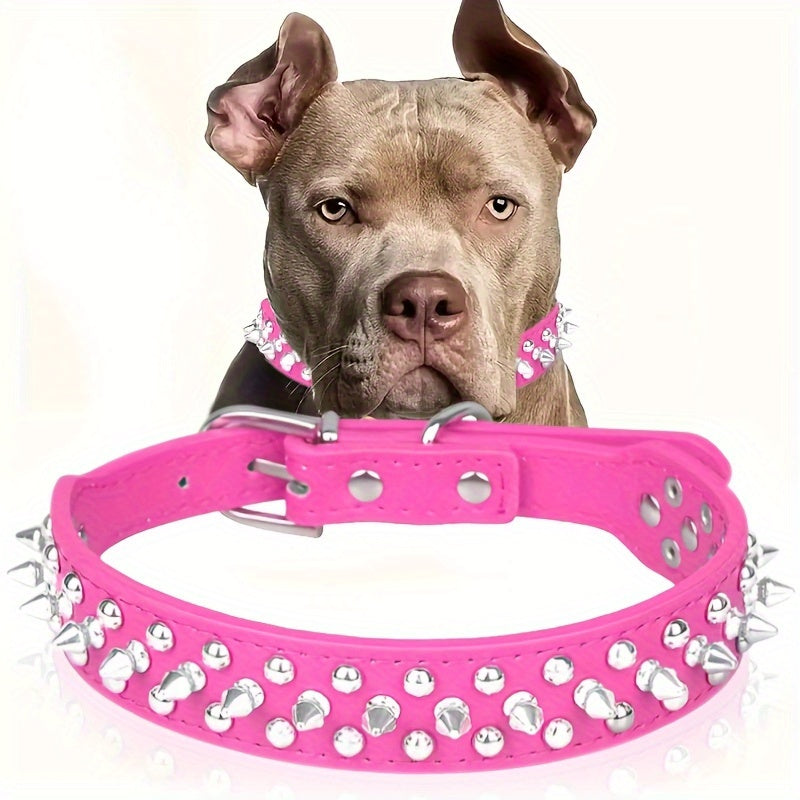 1pc Adjustable Studded Rivet Faux Leather Dog Collar - Durable, Anti-Bite, Comfortable Pet Collar with D-Ring for Dogs - Basic, Stylish, and Easy to Clean