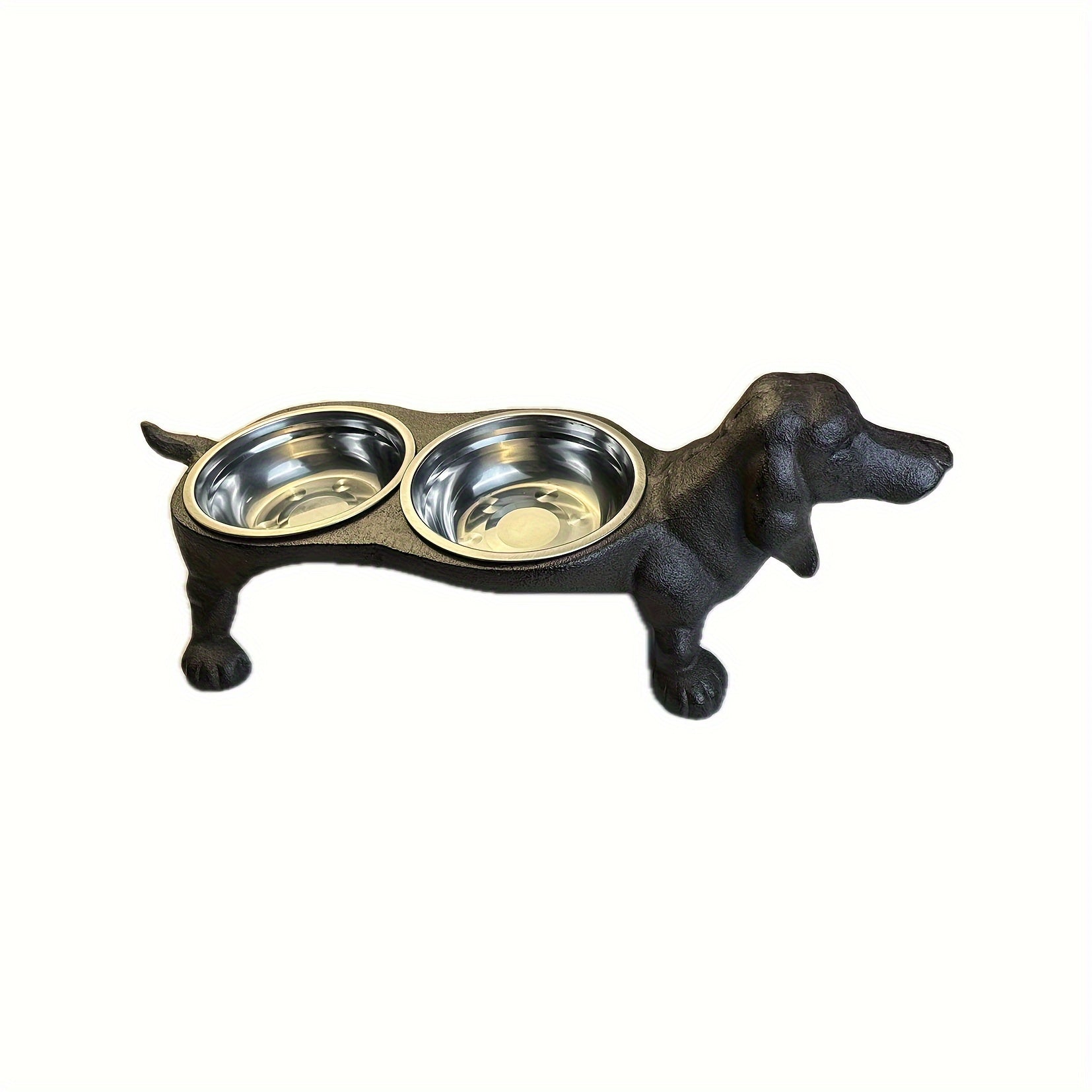 1PC Pet Cast Iron Cat And Dog Bowls Feeding Mat Set, Outdoor And Indoor Use, Cast Iron Decoration Pet Feeding & Watering Station, Stainless Steel Bowl Slip Resistant Raised Edges, Water And Food No Spills, Pet Accessories (Si