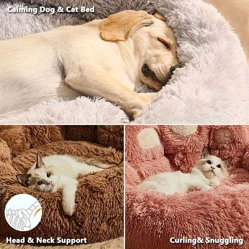 Warm Soft Long Plush Bear Paw-Shaped 1Pc Pet Bed - Calming Cat And Dog Bed For Small, Medium, And Large Dogs - Anti-Slip Bottom Cat Mat, Animal Sleep Sofa