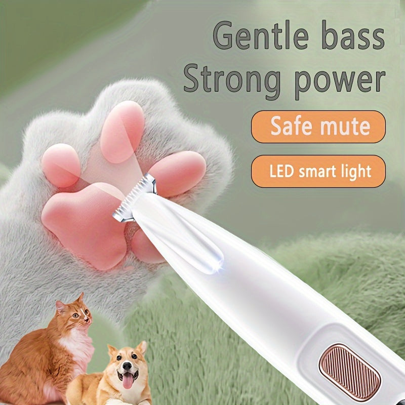 Gentle & Safe Electric Scissors for Dogs and Cats - Quiet Pet Grooming with LED Light - USB/Battery Powered, Rechargeable Lithium Battery, Dual-Mode Trimming