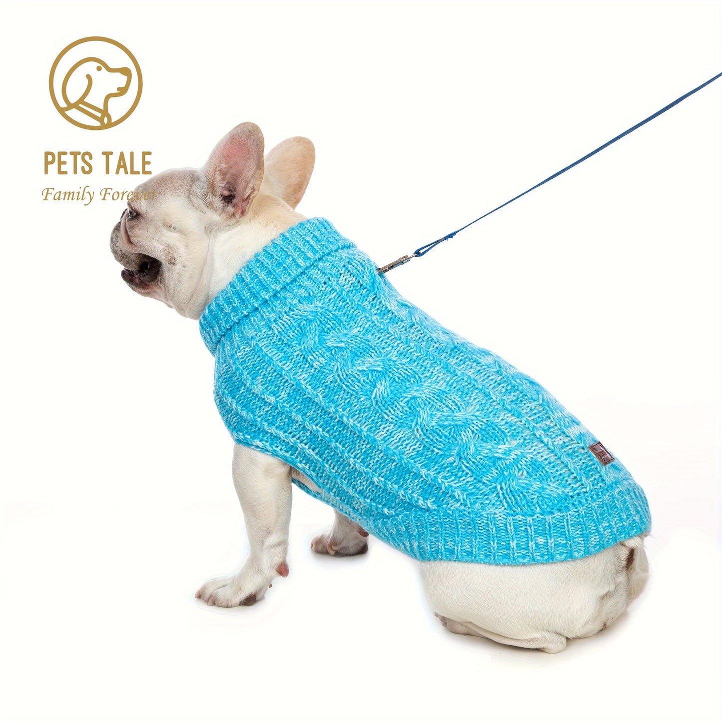PETS TALE Dog Sweater Cable-Knit Pullover with Chain Detailing & Tag - Machine Washable Cozy Winter Sweater for Small, Medium & Large Breeds, Navy Blue, Dog Sweater for Small Dogs, Durable Petwear