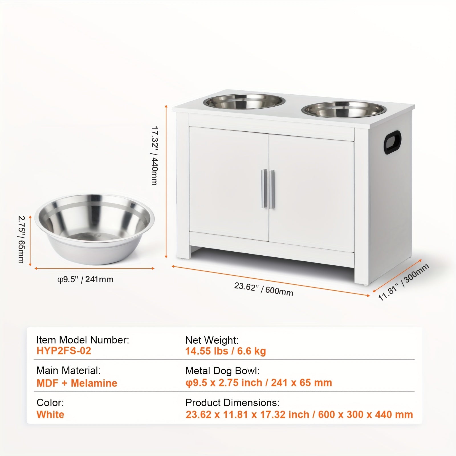 Happybuy Elevated Dog Feeding Station with 2 Stainless Steel Bowls & - Modern White Wood Pet Dispenser, Heavy-Duty Elevated /Water Dispenser for Large Breeds, Space-Saving Design for Home, Easy ssembly, Pet Feeding Station, R