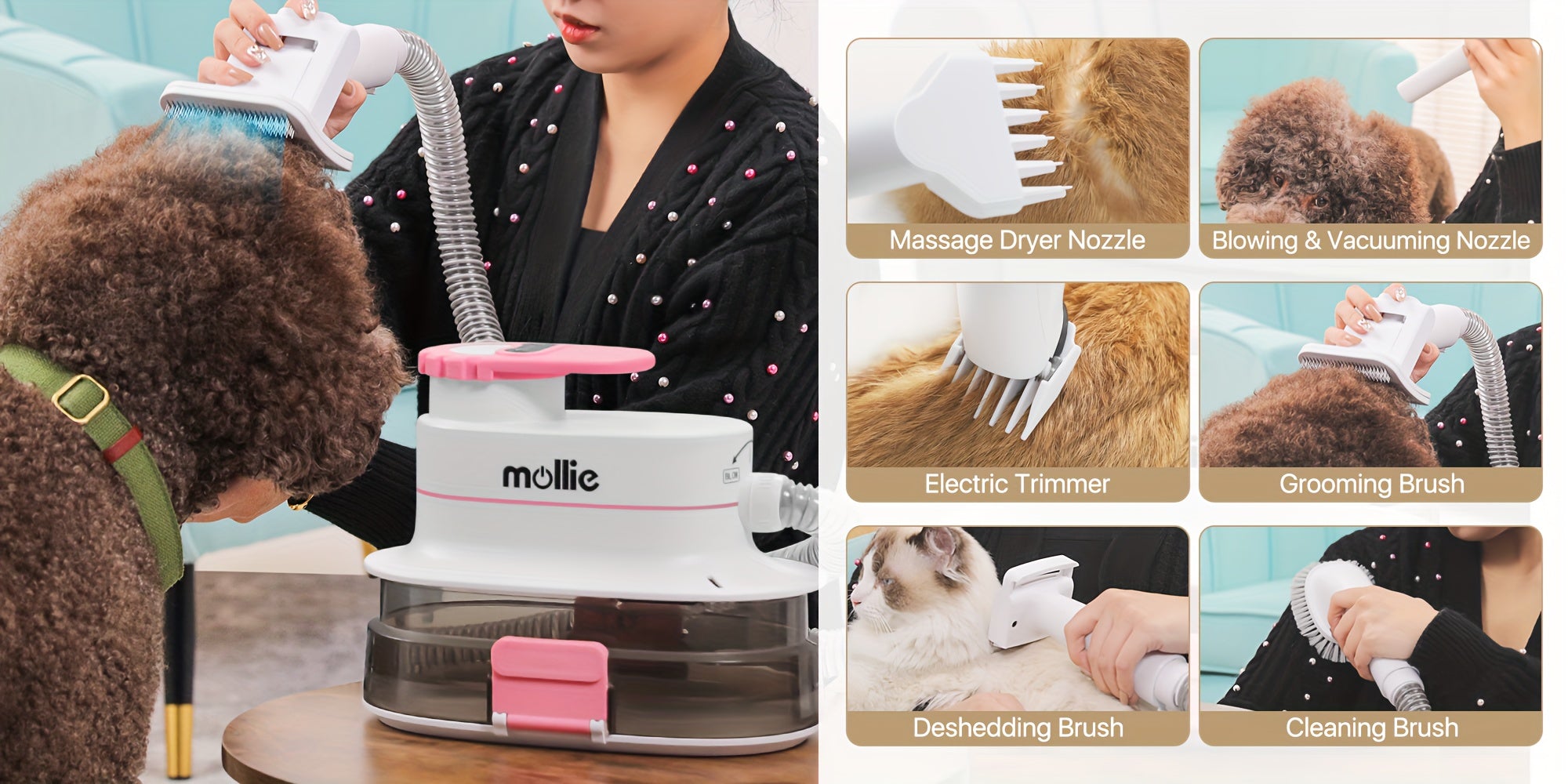 Dog Grooming Kit & Vacuum & Blow Dryer, Pet Grooming Vacuum with 6 Grooming Tools & Trimmer & Guide Combs, for Dog Cat And Other Animals