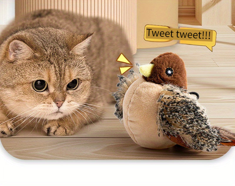 Interactive Plush Bird Cat Toy with Self-Raising Sound, Includes Pet Herb - Non-Electric Fabric Pet Toy, Simulated, TikTok