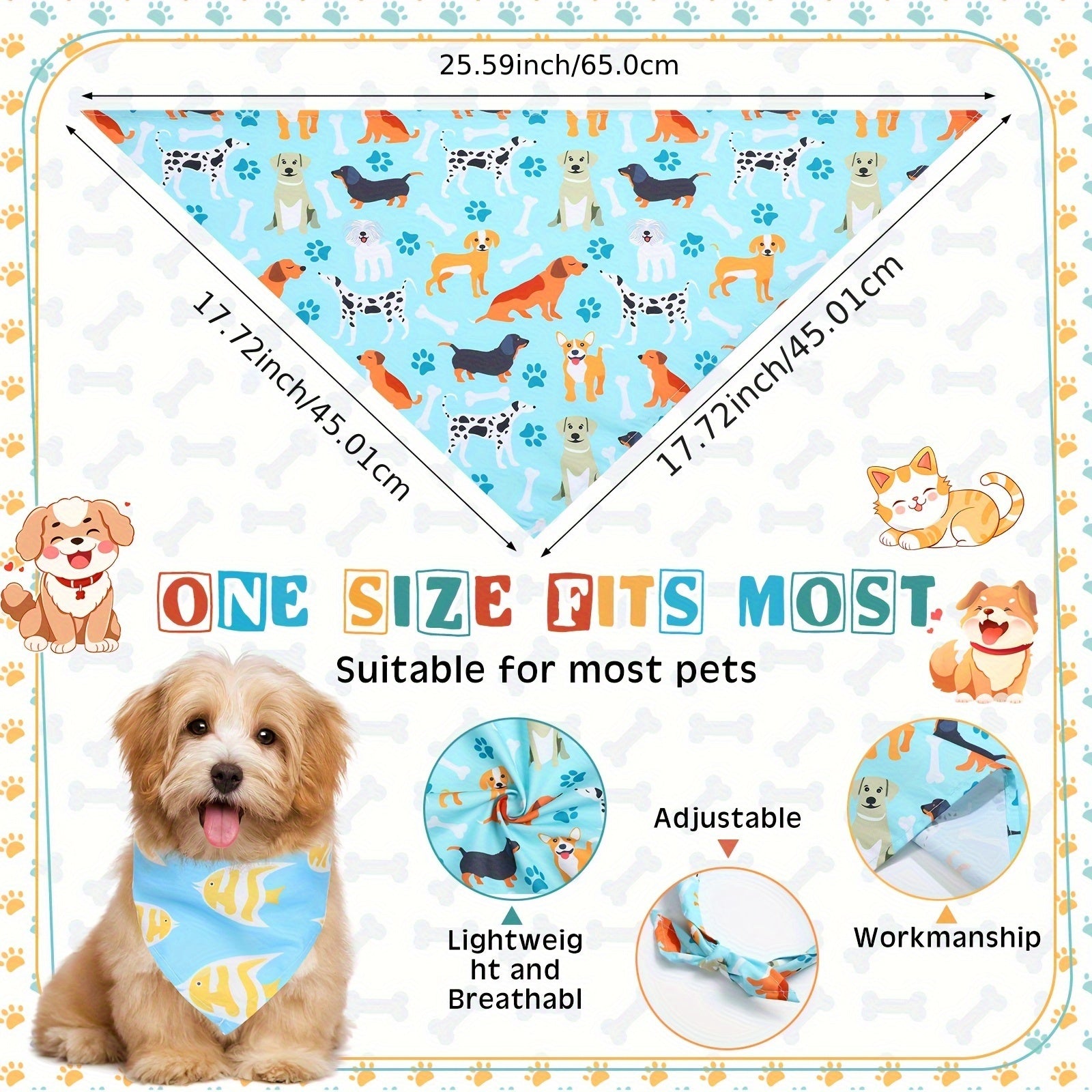 72 Packs Adjustable Dog Bandanas Bulk Triangle Scarf Bibs - Vibrant Patterns (Paisley, Polka Dots, Paw Prints) for Medium Dogs, Secure Fit Adjustable Straps, Durable Soft Fabric for Costume Parties & Daily Use, Quality Pet Ac