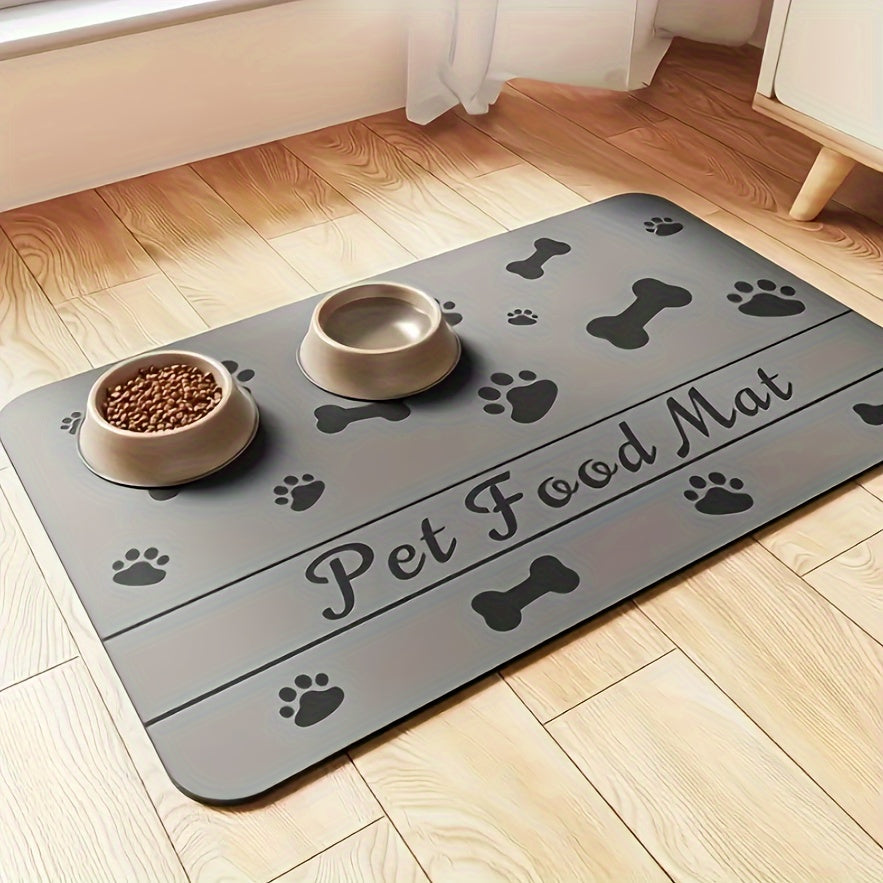 Bone-Shaped Quick-Dry Pet Feeding Mat with Non-Slip Rubber Base - Stain-Resistant Diatomaceous Earth Dog & Cat Bowl Pad, Essential Indoor Pet Accessory