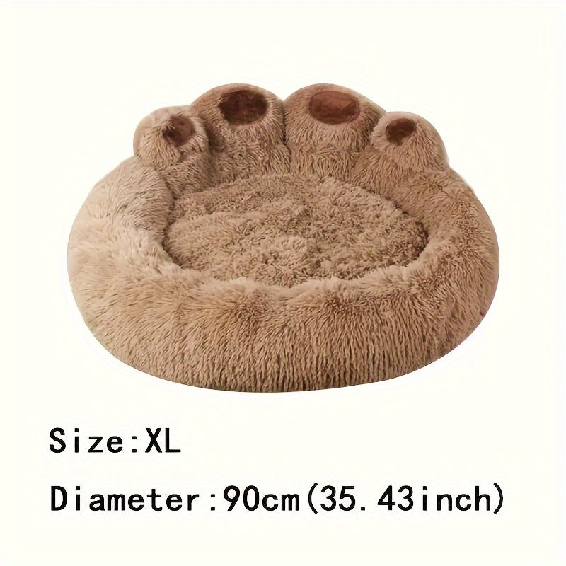 Warm Soft Long Plush Bear Paw-Shaped 1Pc Pet Bed - Calming Cat And Dog Bed For Small, Medium, And Large Dogs - Anti-Slip Bottom Cat Mat, Animal Sleep Sofa