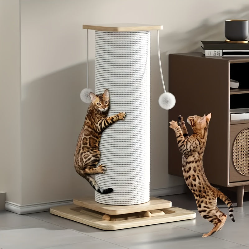 32"/24" Extra Large Vertical Sisal Cat Scratching Post, Cat Scratching Post with Hanging Ball Toy - Durable, Wide Base with Quiet Non-Slip Pad And Cat Toy Plush Ball, Anti-Scratch High Cat Scratcher for Indoor Cats, Modern Pe