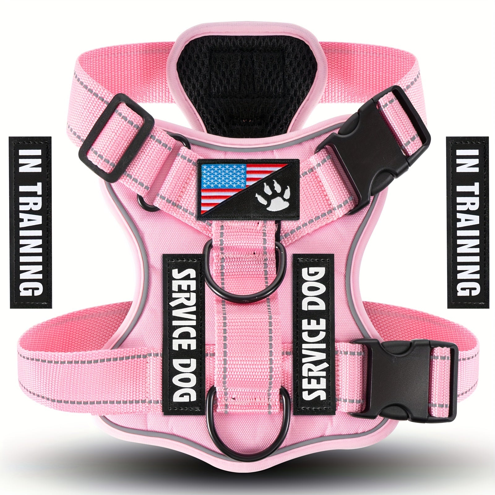 Reflective Dog Service Dog Harness with 5 Patches, Adjustable Soft Oxford Pet Harness, Mesh Inner Layer, Easy to Control, Suitable for Small and Medium Dogs