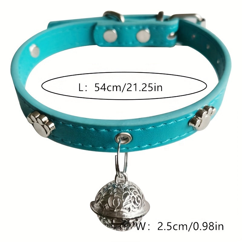 Faux Leather Pet Collar with Bell Charm, Slip & Martingale Design, Decorative Stitching, Adjustable, for Dogs and Cats - PU Leather Traction Collar Set