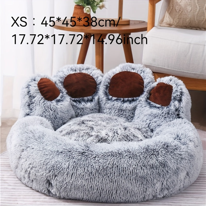 Cozy Bear Paw Plush Pet Bed - Warm, Comfortable & Washable Cat and Dog Nest for All Seasons