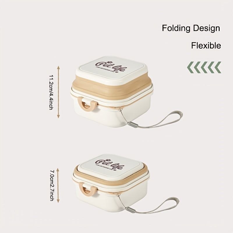 Pet Dancer 2-in-1 Portable Dog Bowl for Travel, Camping & Hiking - Durable PP Material, Leak-Proof Lid, Ergonomic Handles, White & Beige Design, Food & Water Feeder for Dogs, Hiking Essentials | Ergonomic Pet Bowl | Leakproof