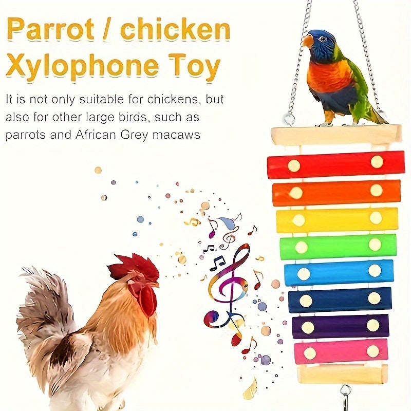 1pc Colorful Chicken Xylophone Toy Hanging Gnawing String Bird Cage Toy For Pet Bird Parrot Chicken For Playing