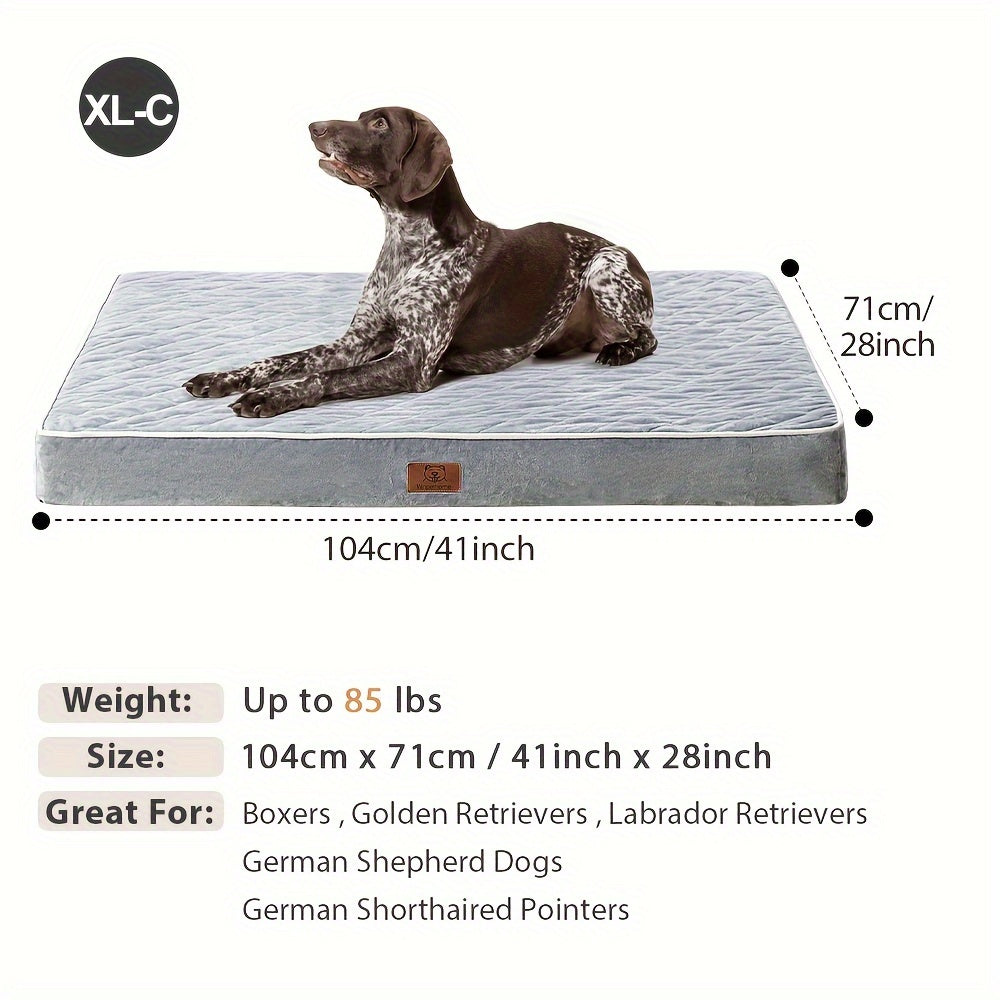 Grey Dog Bed for Large Dogs Large Orthopedic Dog Bed with Egg Crate Foam Support and Non-Slip Bottom, High Quality and Machine Washable Removable Pet Bed Cover, Doggy Bed, Large Dog Beds For Large Dogs, Chew Proof Dog Elevate