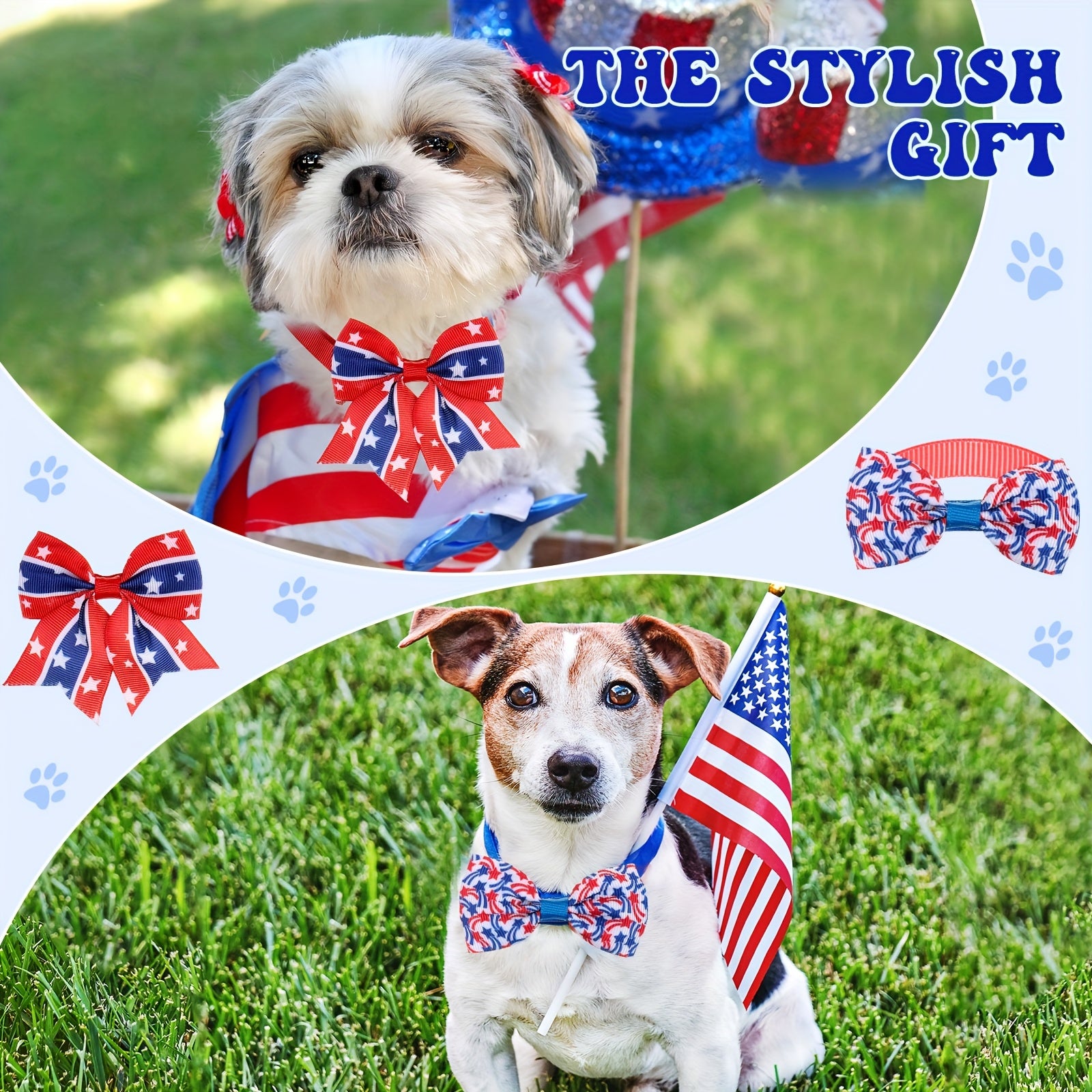 100pcs Patriotic Dog Bow Tie Collar Set - Adjustable 4th of July Dog Bows with American Flag & Star Designs, Polyester, Perfect for Small to Medium Breeds, Festive Pet Accessories | Patriotic Dog Accessories | Adjustable Coll