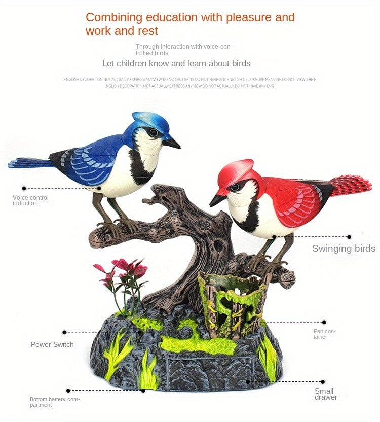 Simulation Voice-activated Bird Decoration Display Electric Induction Parrot Can Call And Move Birdcage Electronic Pet Toy