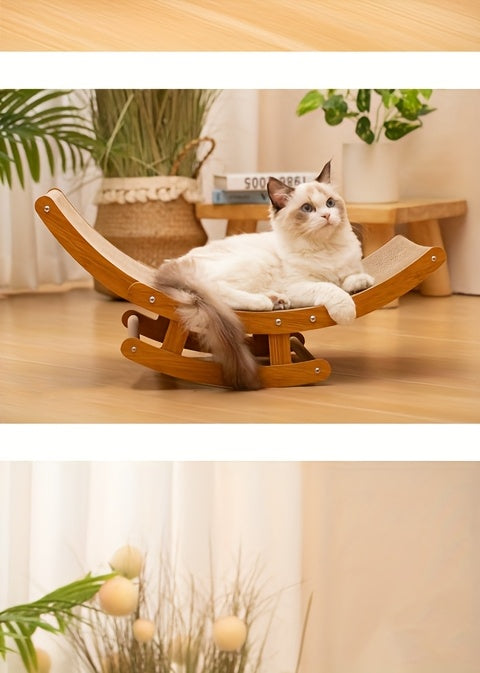 Large Elevated Recycled Wood Cat Hammock with Durable Sisal Scratching Board