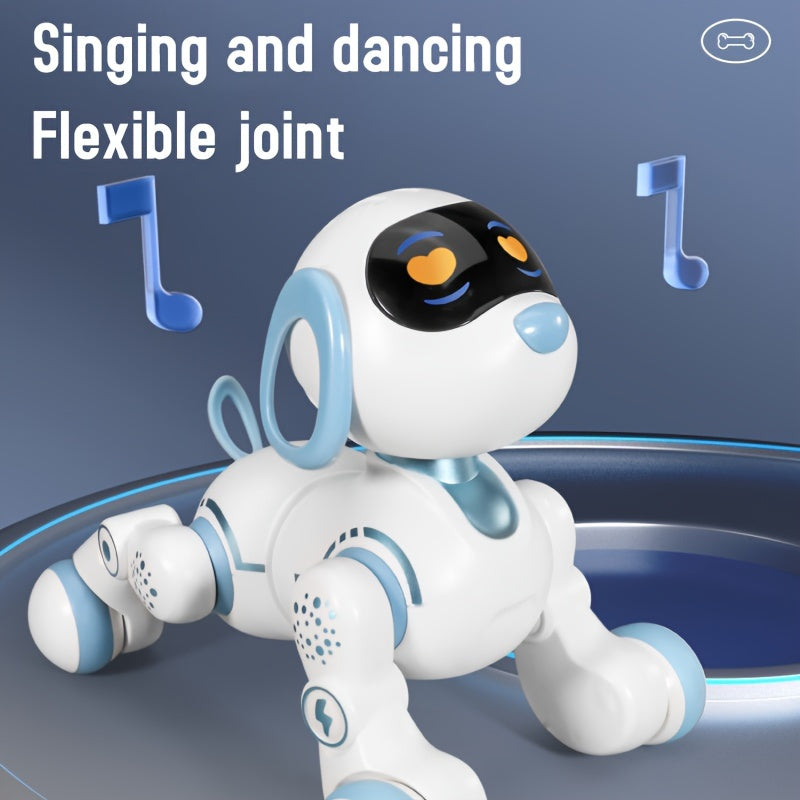 GRAXGROW Smart Robot Dog - Interactive RC Toy with Infrared Remote, Programmable Stunts, Music & Dance, USB Rechargeable, Blue with White Accents, Durable ABS, Ideal for Youngsters 3+ | Engaging Early Learning Toy, Interactiv