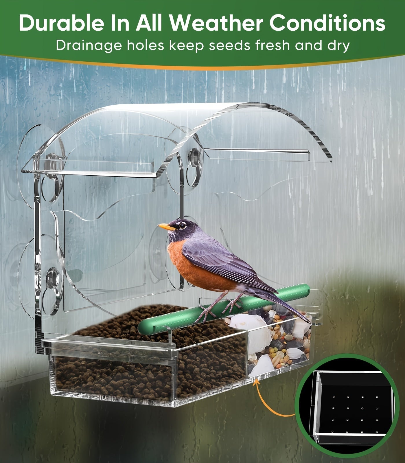 1pc Large Acrylic Window Bird Feeder - Feeders with Sliding Seed Holder, 4 Extra Strong Suction Cups, and Easy Cleaning Design for Outside Wild Birds