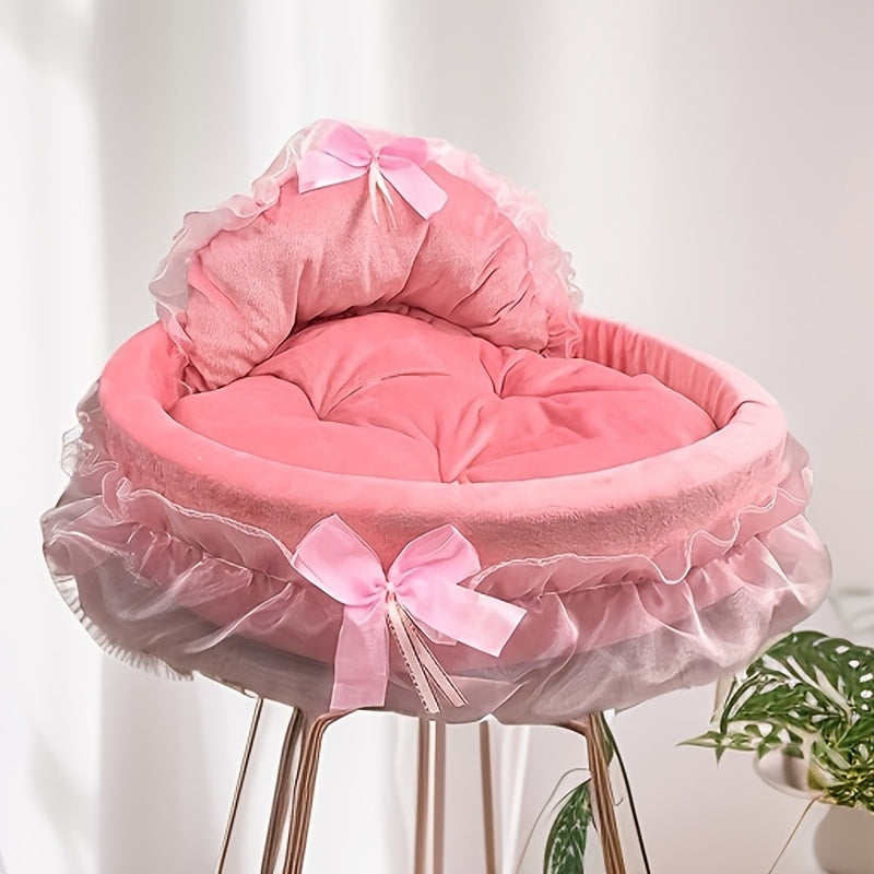 A Versatile Warm Pet Bed Suitable for All Seasons, Designed for Cats And Dogs. It Features a Washable, Soft Plush Material, Resembling a Princess Sofa, Perfect for Cuddling. This Cozy Cave Bed Is Ideal for Small Kittens And P