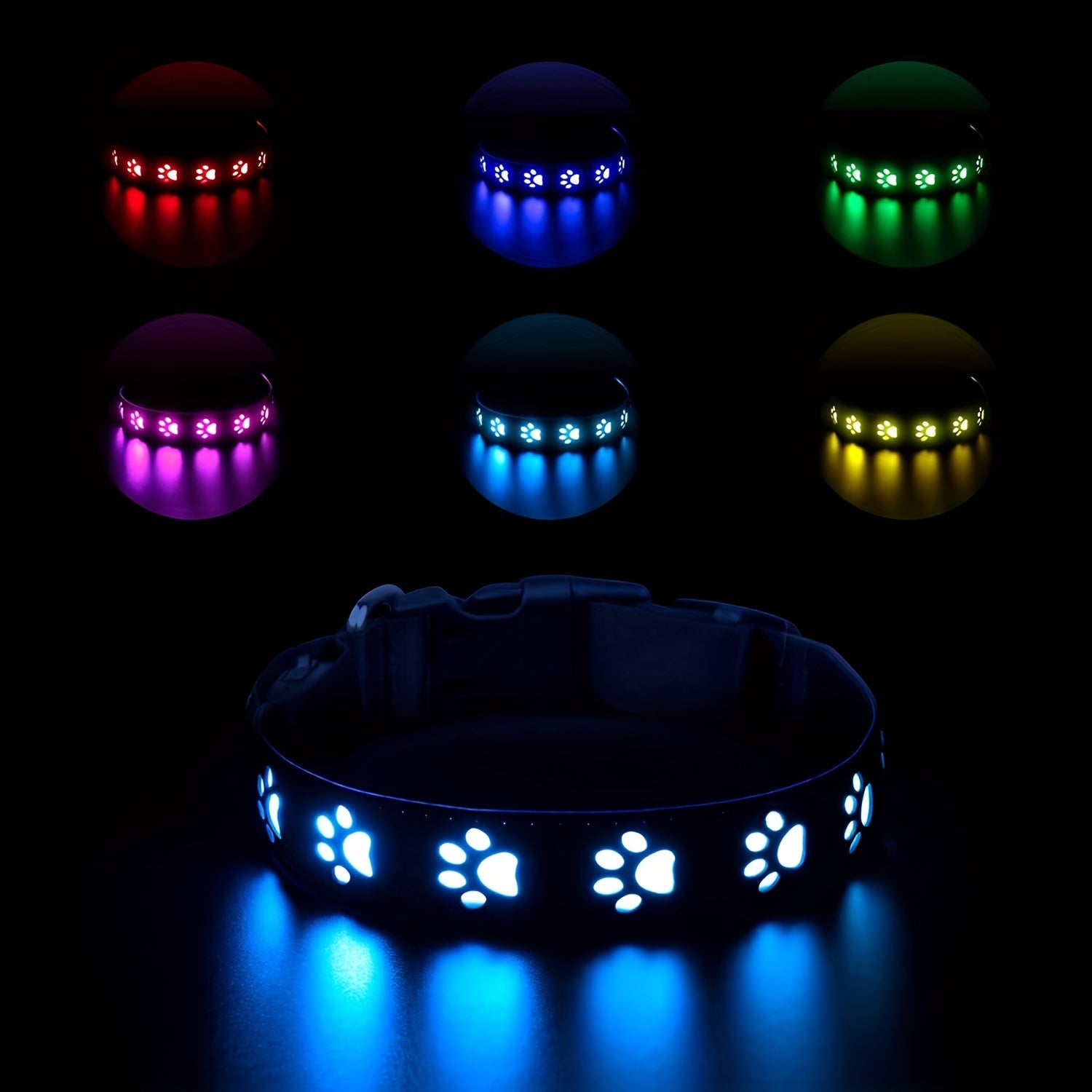 Rechargeable LED Dog Collar -, Color-Changing Light-Up Pet Collar with USB Charging, Durable Synthetic Faux Leather, Vibrant Animal Print Design, Evenly Spaced LED Strips for Even Lighting, Perfect for Nighttime Safety, Adjus