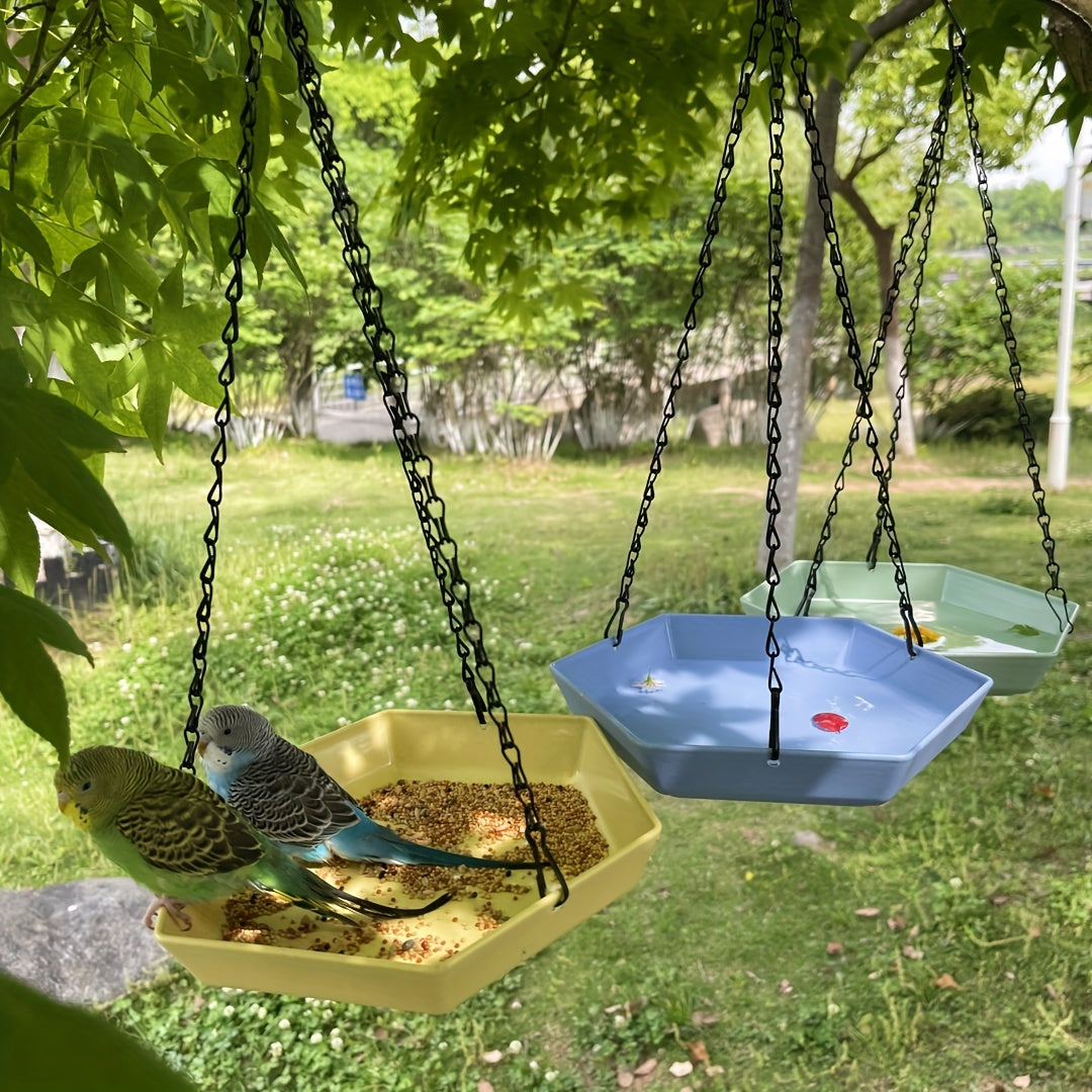 1pc Hanging Bird Feeder & Water Dispenser - Polygonal Parrot Food Dish with Bathing Feature for Garden Decor, Attracts Wild Birds - For Bird Lovers & Garden Enthusiasts - Suitable for Outdoor Use - Perfect Gift for Nature Lov