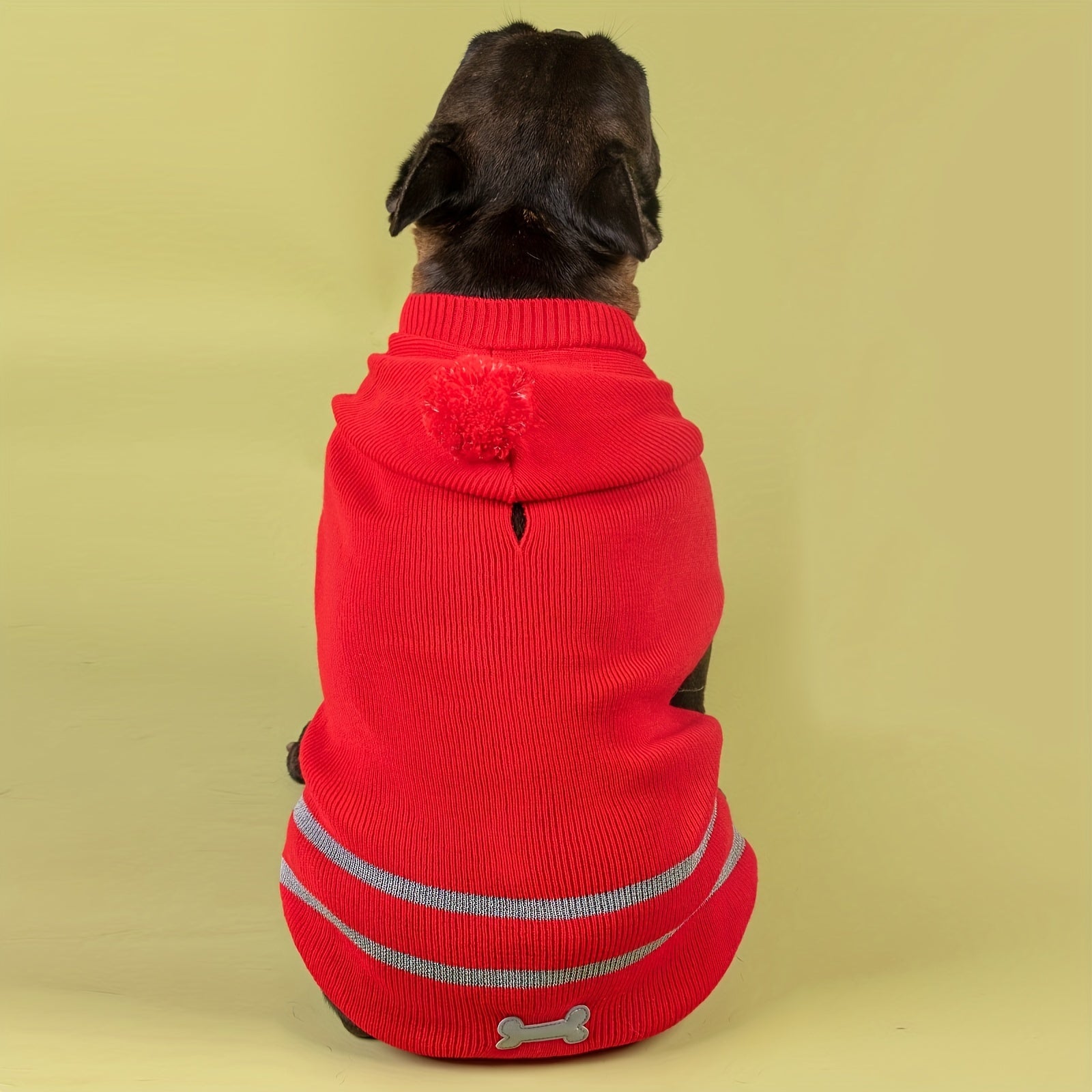 Reflective Bone and Stripe Pattern Dog Sweater, All-Season Knit Acrylic Pet Apparel, Machine Washable, Breathable Pullover for Small to Medium Breeds