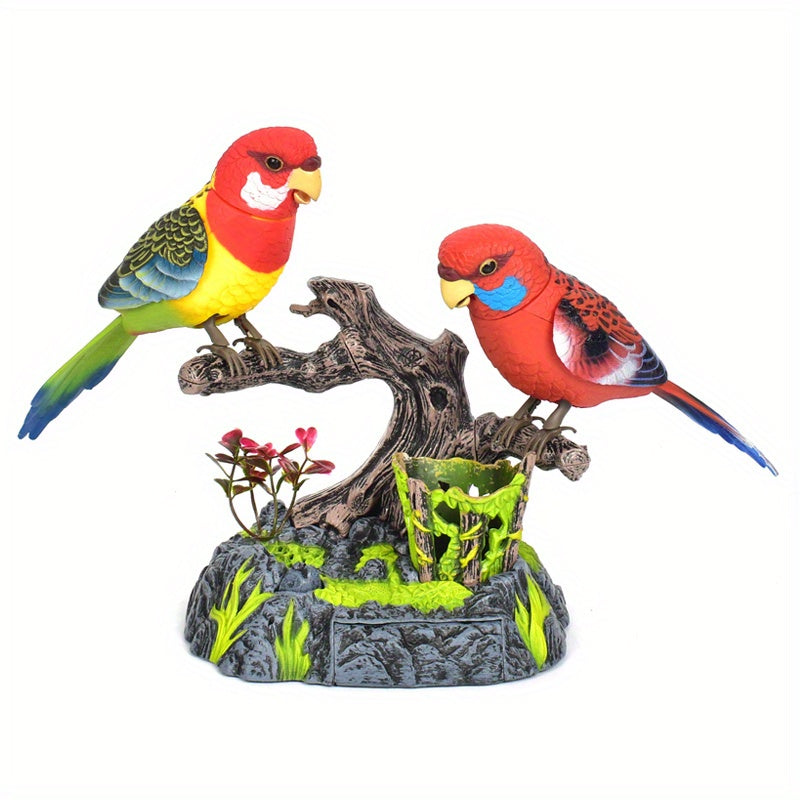 Simulation Voice-activated Bird Decoration Display Electric Induction Parrot Can Call And Move Birdcage Electronic Pet Toy