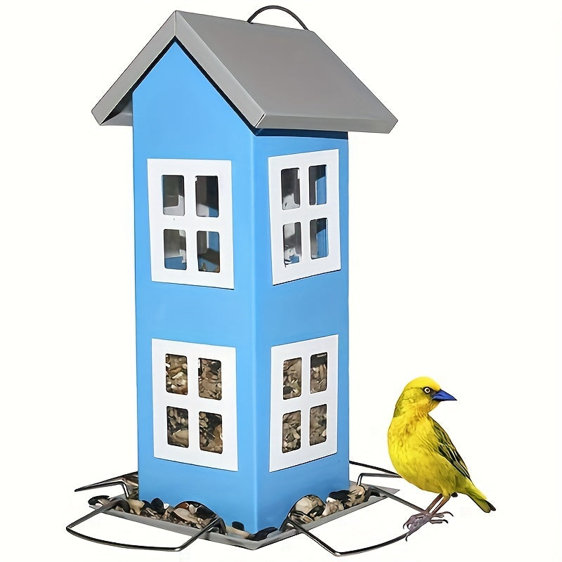 1pc Large Capacity All Metal Wild Bird Feeder - Squirrel Proof, Removable Roof, 4 Port Hanging Feeder - Durable, Weather Resistant, Easy to Clean Outdoor Bird Feeder for Backyard