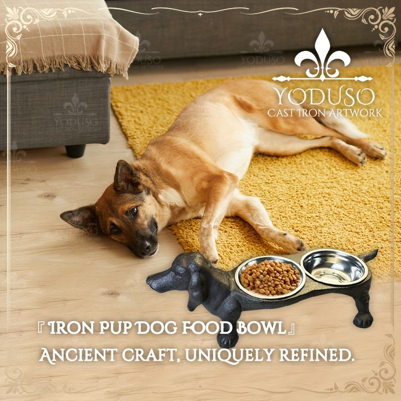 1PC Pet Cast Iron Cat And Dog Bowls Feeding Mat Set, Outdoor And Indoor Use, Cast Iron Decoration Pet Feeding & Watering Station, Stainless Steel Bowl Slip Resistant Raised Edges, Water And Food No Spills, Pet Accessories (Si