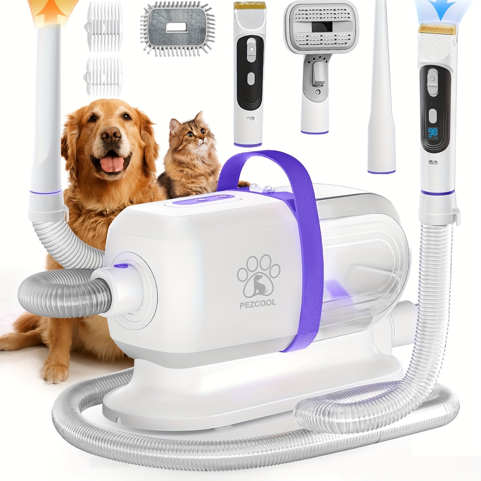 8-in-1 Pet Grooming Vacuum & Dog Hair Vacuum, 12000Pa Powerful Dog Vacuum For Shedding Grooming Hair, 2.2L Large Dust Cup, Low Noise, 3 Suction Levels, 6 Grooming Tools, Home Cleaning, Without Battery
