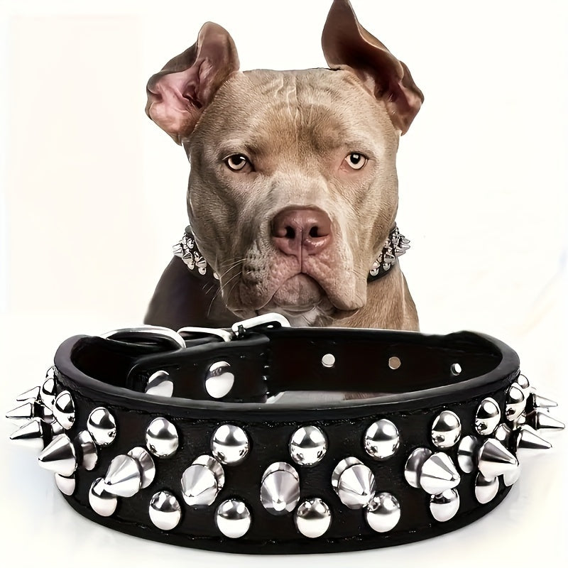 1pc Adjustable Studded Rivet Faux Leather Dog Collar - Durable, Anti-Bite, Comfortable Pet Collar with D-Ring for Dogs - Basic, Stylish, and Easy to Clean