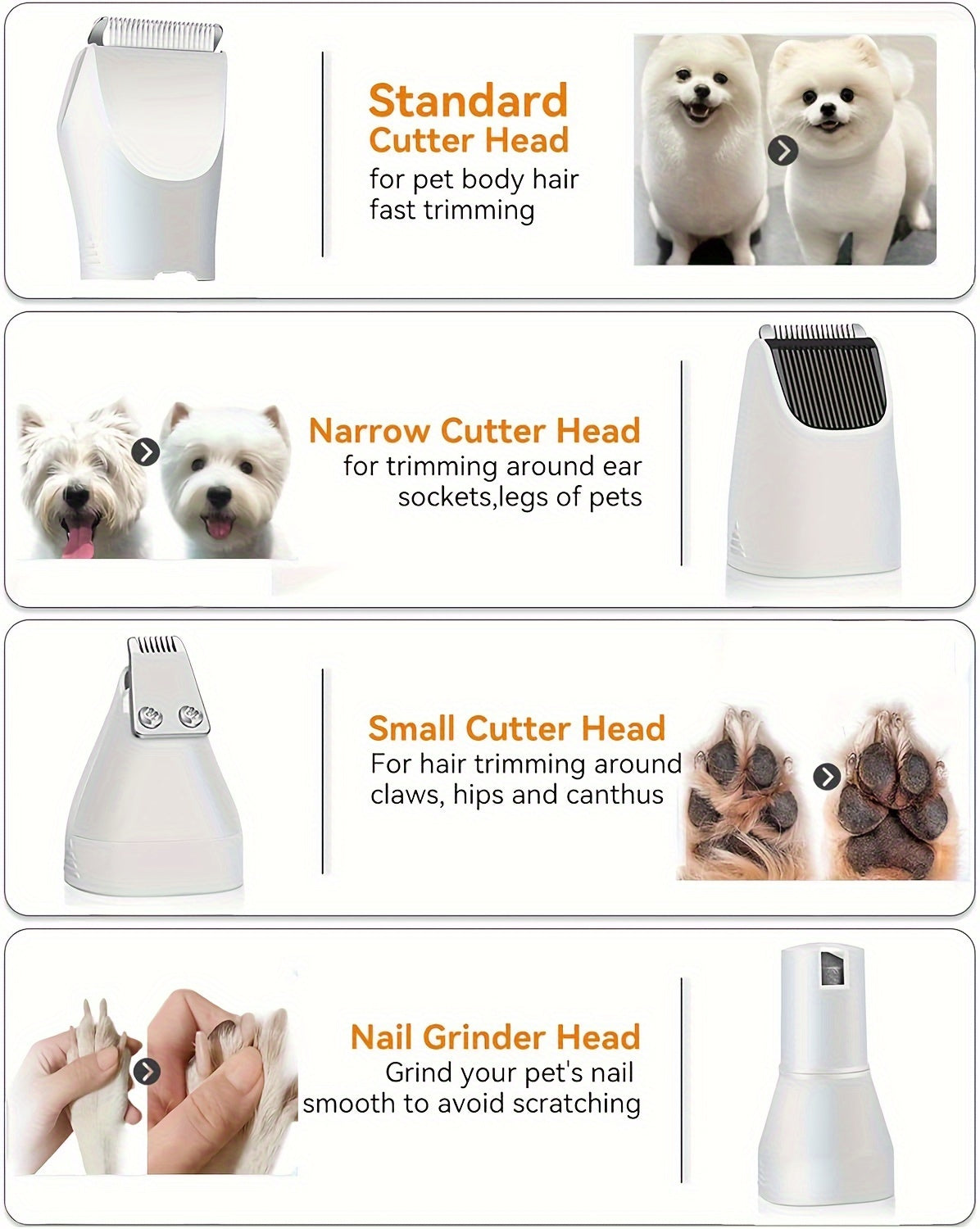 Rechargeable Pet Grooming Clipper Kit, Electric Dog Hair Trimmer with Multiple Attachments and Cleaning Brush