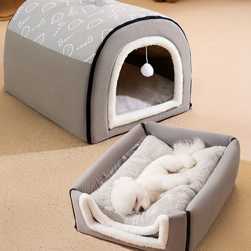 1pc Cozy Cartoon Pet Bed - Soft PP Cotton, Removable & Washable, Four Seasons Universal Kennel for Extra Small to Large Dogs
