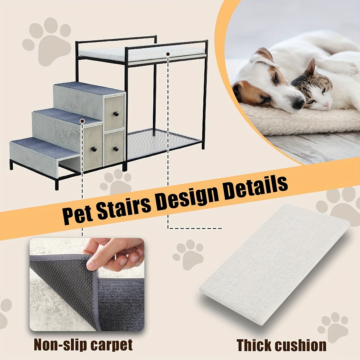Multi-Level Pet Bunk Bed with Stairs & Storage Drawers - Elevated Dog Bed or Window perch, Sturdy Construction, Space-Saving Design for Small/Medium Dogs - Modern Home Decor Pet Furniture, Engineered Wood Frame, Apartment Pet