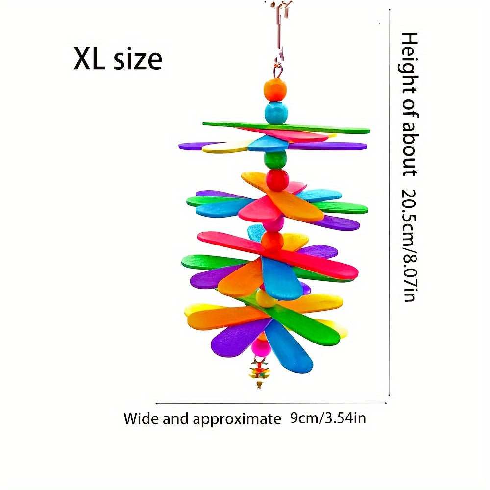 Colorful Wooden Parrot Chew Toy - Interactive Swing & Play for Birds, Cage Decor with Bell, Assorted Colors