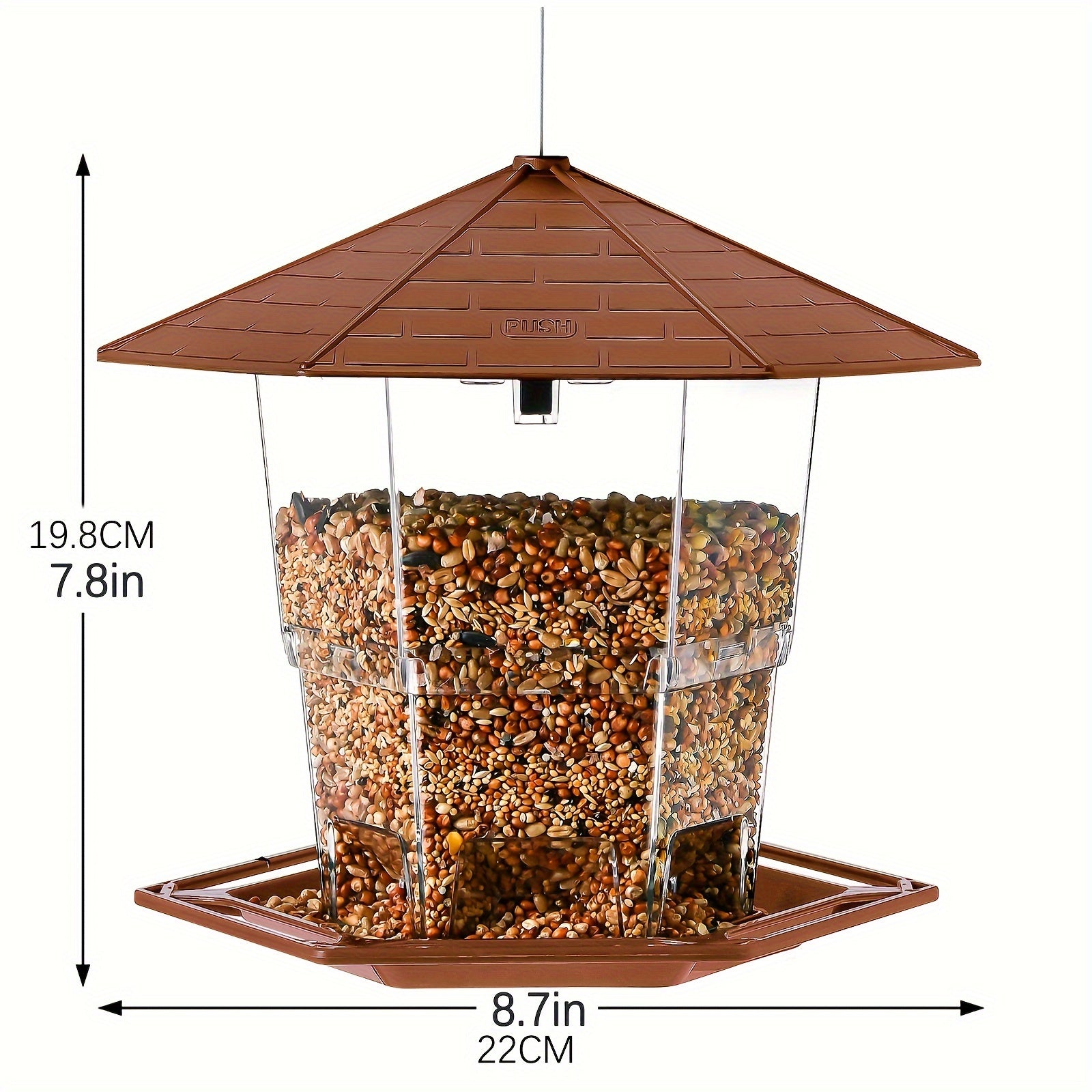 bird feeder with clear feeding tubes & heavy-duty dome - All- bird feeding station, Base, Easy-to-Clean - Attracts, Finches, Sparrows, Blue Jays - Durable Plastic with Hanging Hook - Ideal for Backyard,b or Balcony - Brown Ro