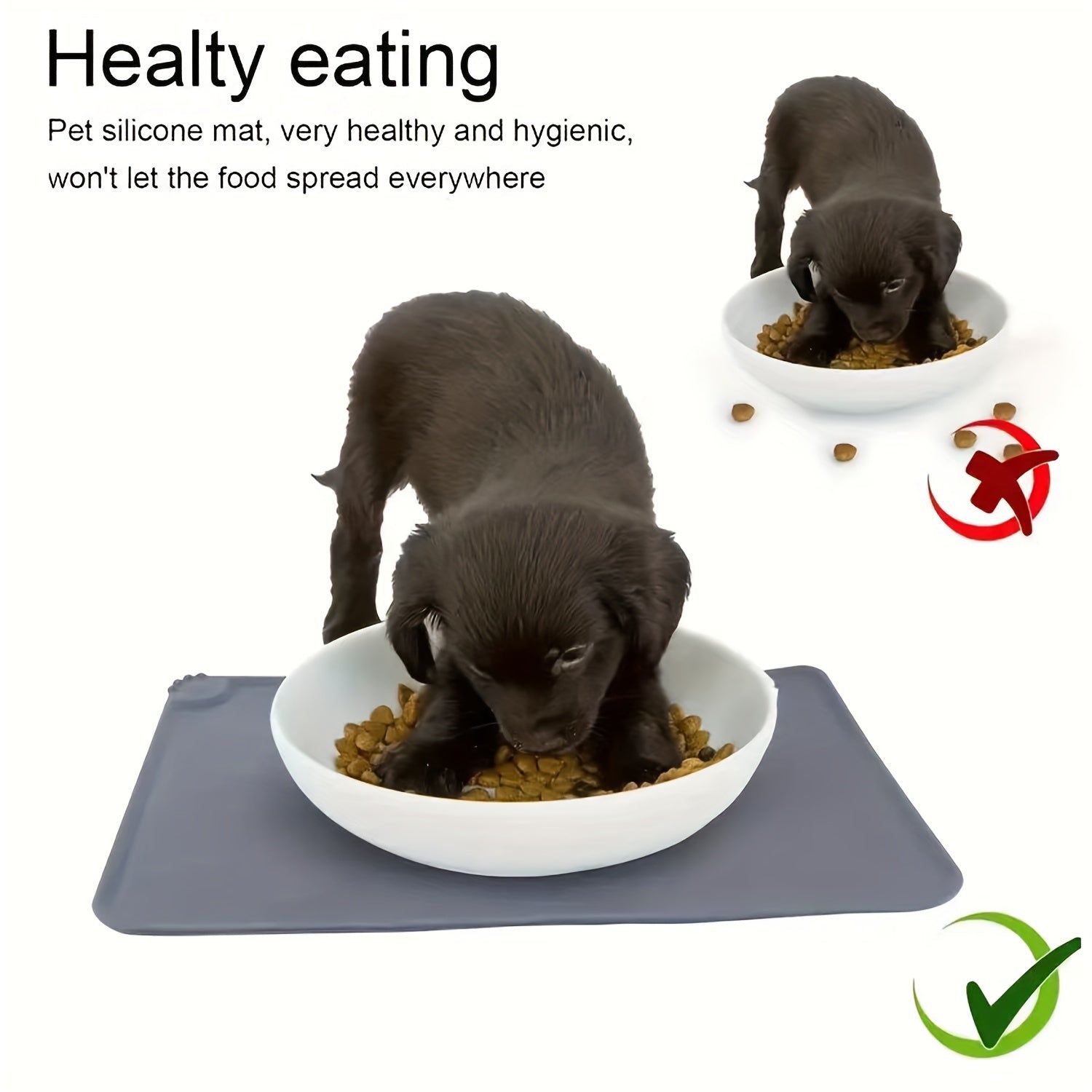 Waterproof Silicone Dog Bowl Mat, Non-Slip Leak Proof Pet Feeding Placemat With Raised Edges For Easy Clean Up
