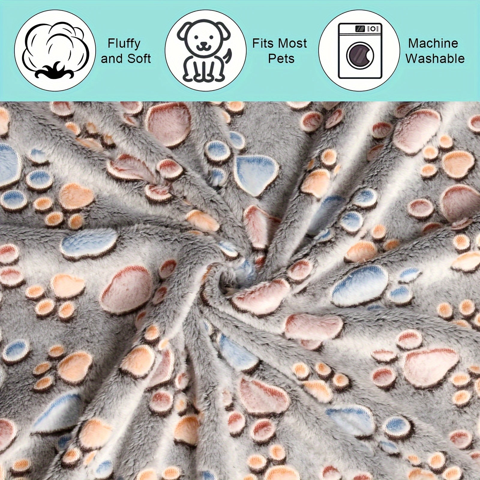 Soft Coral Fleece 3pcs Cozy Gray Paw Print Pet Blankets - Machine Washable, All-Season Comfort for Small to Large Breeds - Polyester Durability, Plush Pet Accessories