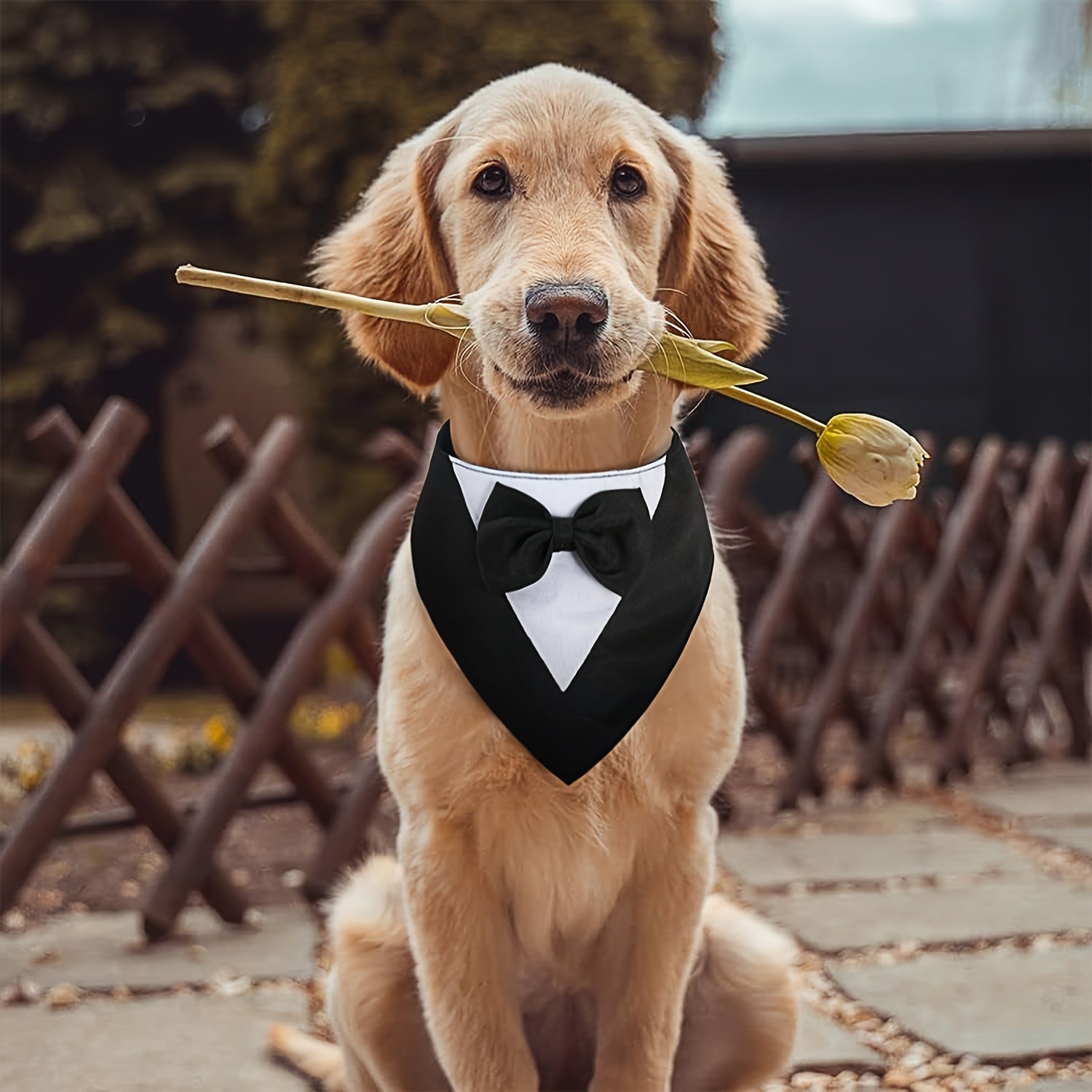 Elegant Dog Tuxedo Bandana with Bowtie Collar - Formal Pet Wedding Scarf, Adjustable Party Tails Suit, Ideal for Small to Medium Breeds, Polyester Dog Birthday Attire, Valentine's Day Costume for Pets