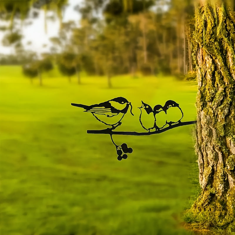 1pc Delightful Birds Silhouette Metal Decoration - Rustic Farmhouse Garden Accent, Feeding Bird Animal Stump Ornament, Durable Outdoor Decorative Art, Holiday Seasonal Decoration for Eid Al-Adha Mubarak and Beyond
