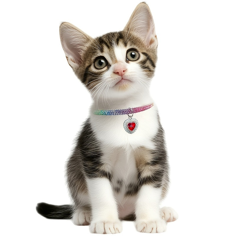 Sparkling Heart-Shaped Pearl Pendant Pet Collar - Adjustable, Rhinestone Accents for Cats & Dogs - Fashionable Valentine's Day Accessory