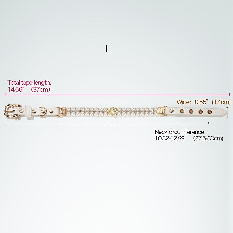 Zhous ABS Material Pearlized Pet Collar, Adjustable Snap-On Collar with Rhinestone Detailing, Beaded Design for Small Dogs and Cats
