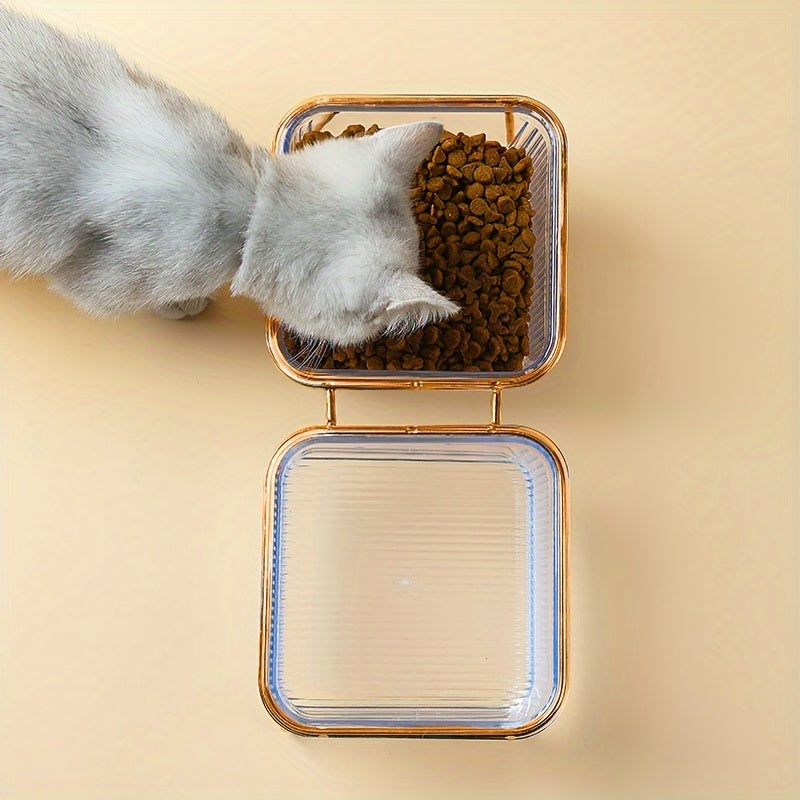 Double-Layer Cat And Dog Bowl Set, Vertical Design Pet Feeding & Drinking Station, Durable Metal & Plastic, Easy-To-Clean, with Ideal Pet Supplies for Cats And Dogs, Without Battery