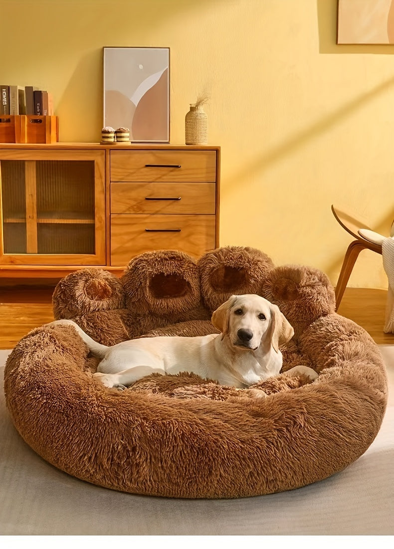 Ultra-Cozy Bear Paw Pet Bed - Luxurious Long Plush Dog Sleep Haven - Cloud-Soft Snuggle Cushion Sofa - Designed for Furry Friends - Adorable Bear Paw Shape