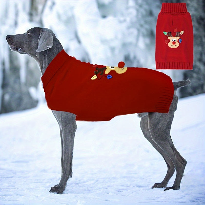 Red Doggie Sweater, Christmas Reindeer Graphic Puppy Dog Clothes for Stocking Stuffers, Pet Apparel