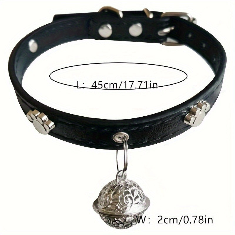 Faux Leather Pet Collar with Bell Charm, Slip & Martingale Design, Decorative Stitching, Adjustable, for Dogs and Cats - PU Leather Traction Collar Set